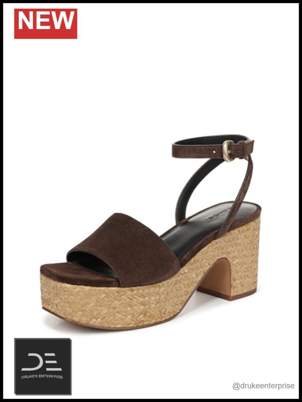 Vince Castella Strappy Heeled Sandals Platform Suede Leather Ankle Strap Open